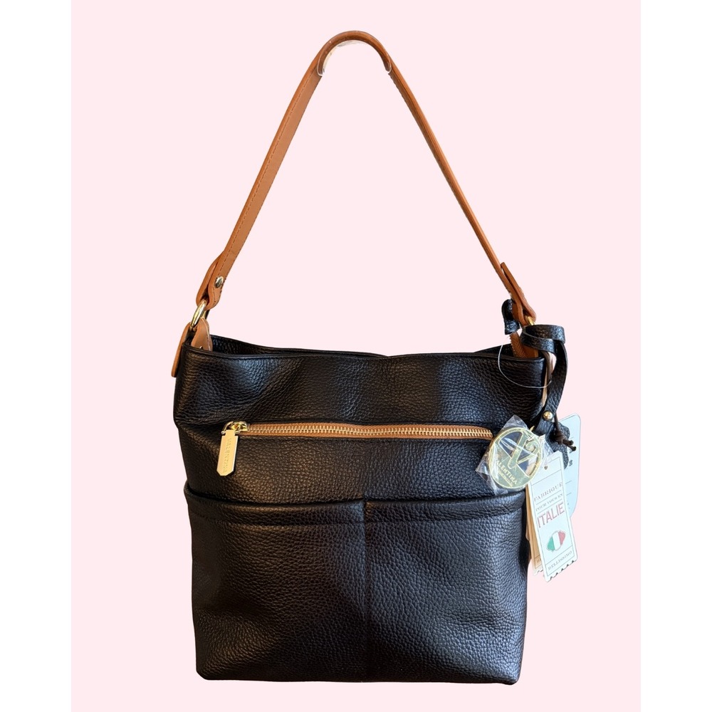 Valentina Black Pebbled Leather Hobo Crossbody Bag Made in Italy 4416 NWT